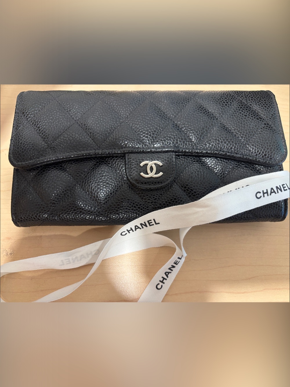 CHANEL Black Quilted Caviar Leather CC Wallet